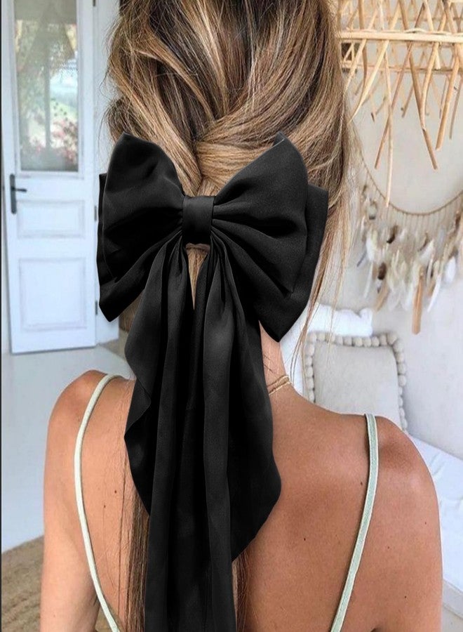illpta Silky Satin Women's Hair Bows with Long Tail Bowknot for Hair Clips, Accessories and Gifts (Black) - Image 4